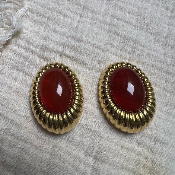 Vintage Joel Powell Designs Clip Earrings Gold/Orange - Picture 3 of 6
